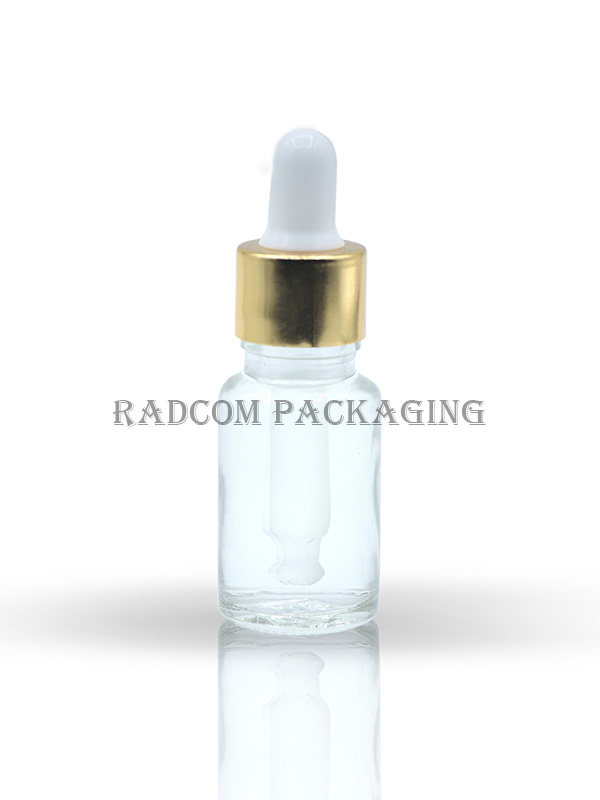 10ML Clear Glass Bottle With Shinny Golden Dropper Set with White Rubber Teat And Glass Tube Of Upto 110mm